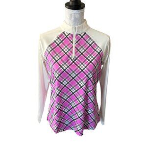 Belyn Key Womens Long Sleeve Golf Top Athletic Pink Plaid Small